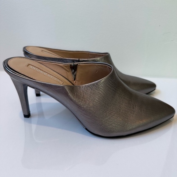 ANTONIO MELANI Silver Pewter Leather Pointed Mule Heels 7.5 - Picture 6 of 12